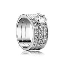 Three-Ring Zircon Crystal Inlaid Statement Ring
